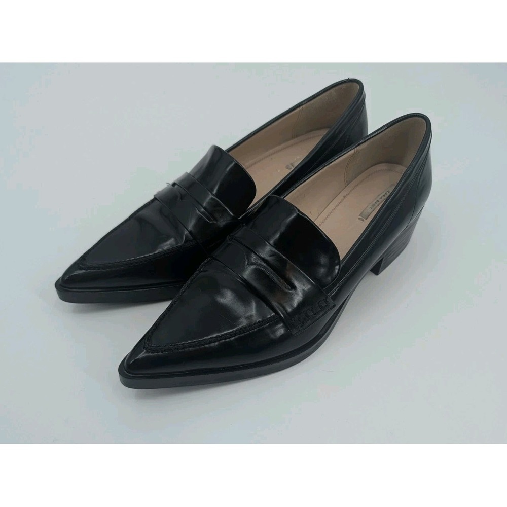 Zara Black Pointed Toe Patent Leather Loafers Size 9 Heels 90s Office Witchy